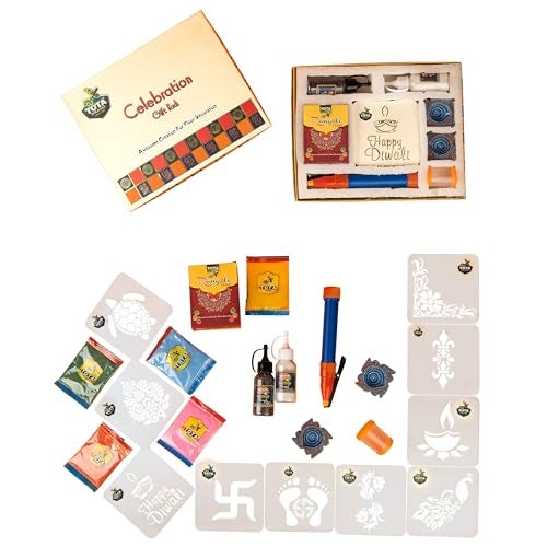 TOTA Celebration Diwali Gift Pack – Complete Rangoli Kit with Rangoli Powder Bottle | Rangoli Stencils | Rangoli Tools | Diya for Diwali and Home Decoration - 20+ Rangoli Maker Items - Image 1