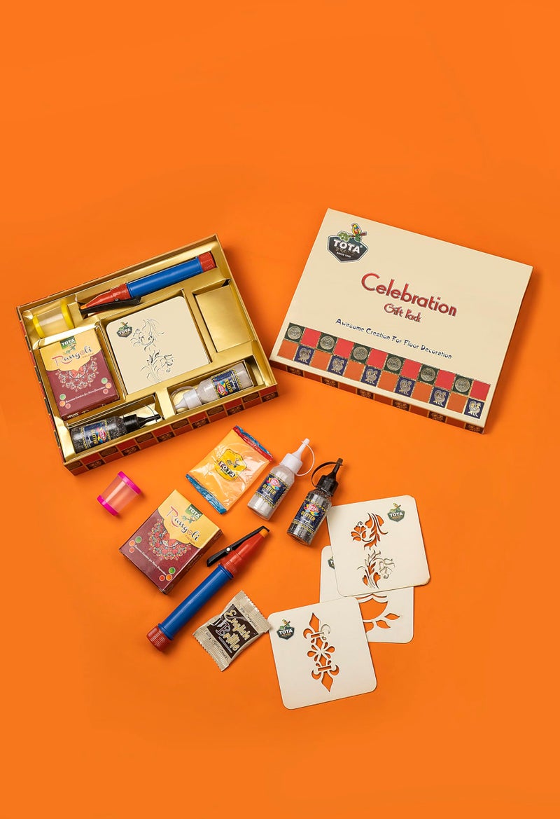 TOTA Celebration Diwali Gift Pack – Complete Rangoli Kit with Rangoli Powder Bottle | Rangoli Stencils | Rangoli Tools | Diya for Diwali and Home Decoration - 20+ Rangoli Maker Items - Image 3