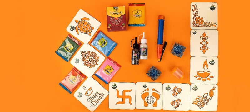 TOTA Celebration Diwali Gift Pack – Complete Rangoli Kit with Rangoli Powder Bottle | Rangoli Stencils | Rangoli Tools | Diya for Diwali and Home Decoration - 20+ Rangoli Maker Items - Image 4