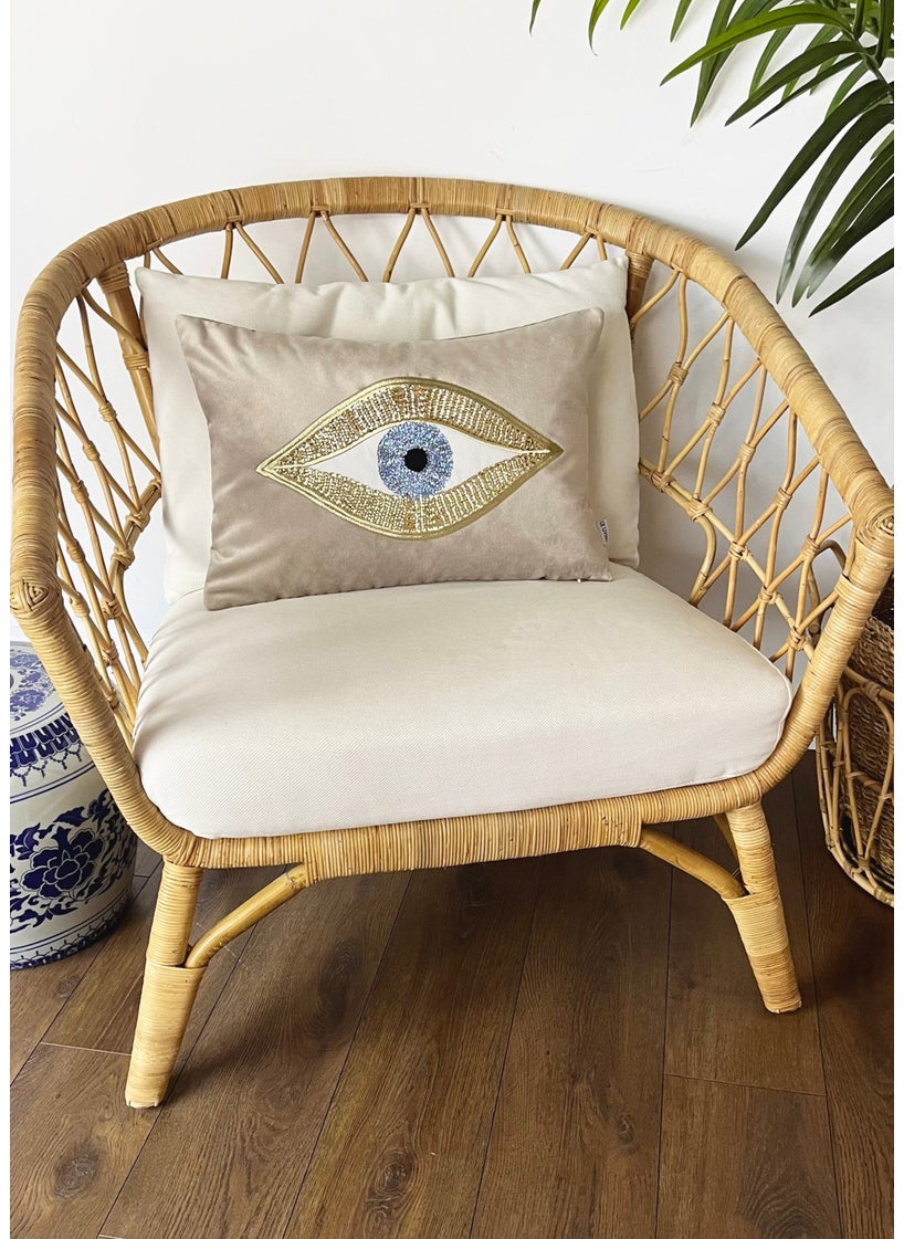 Ge Living Decorative Sequined Eye Patterned Beige Velvet Cushion Cover (35 cm x 50 cm)  - Image 2