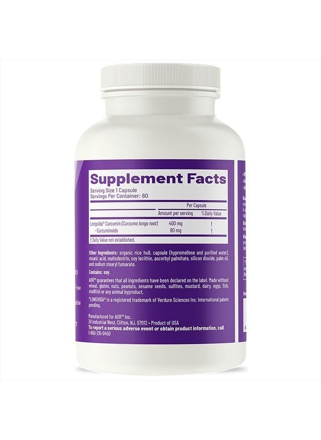 AOR - , CurcuVIVA, Natural Supplement to Support Joint, Digestion and Liver Health, High Bioavailability Curcumin, 400 mg, Vegan, 60 Capsules (60 Servings) - Image 1