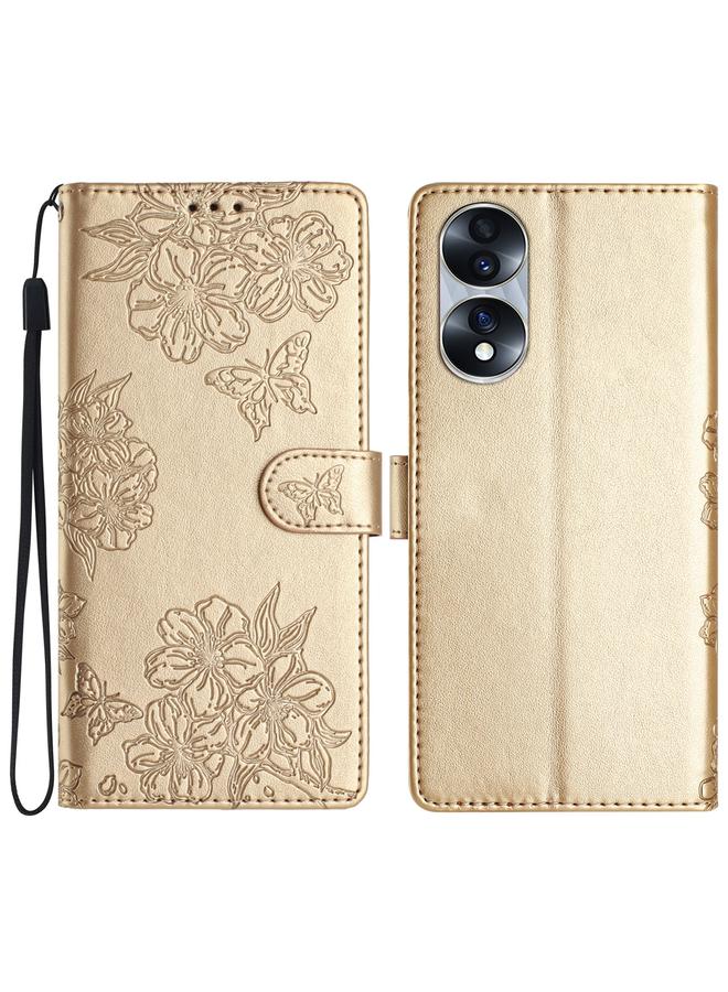اس-توب جراب لهاتف Honor 70 مصنوع من مادة البولي يوريثان المنقوشة بنقشة زهور الكرز والفراشات - Image 1