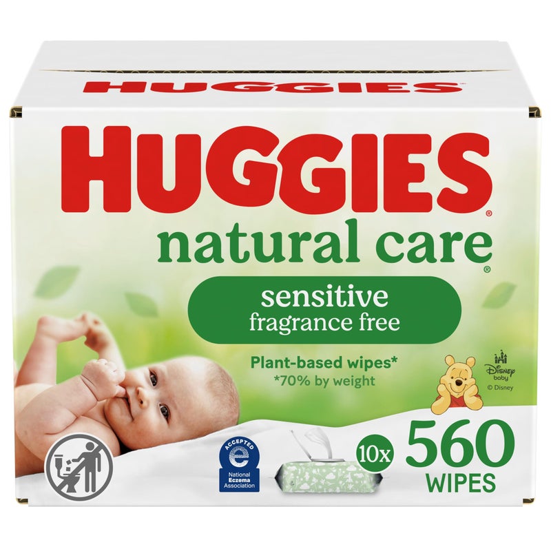 Huggies Natural Care Sensitive Baby Wipes, Unscented, Hypoallergenic, 99% Purified Water, 10 Flip-Top Packs (560 Wipes Total) - Image 1