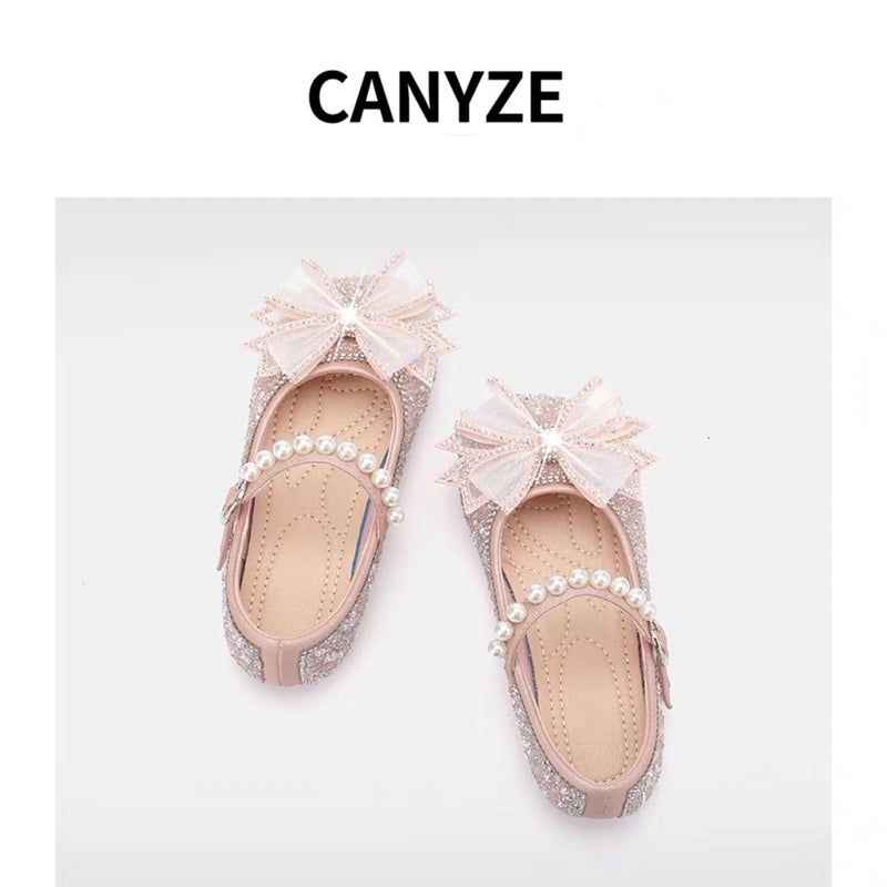 Canyze Crystal Pearl Bow Soft Bottom Princess Shoes Girls New Children'S Baby Shoes - Image 1