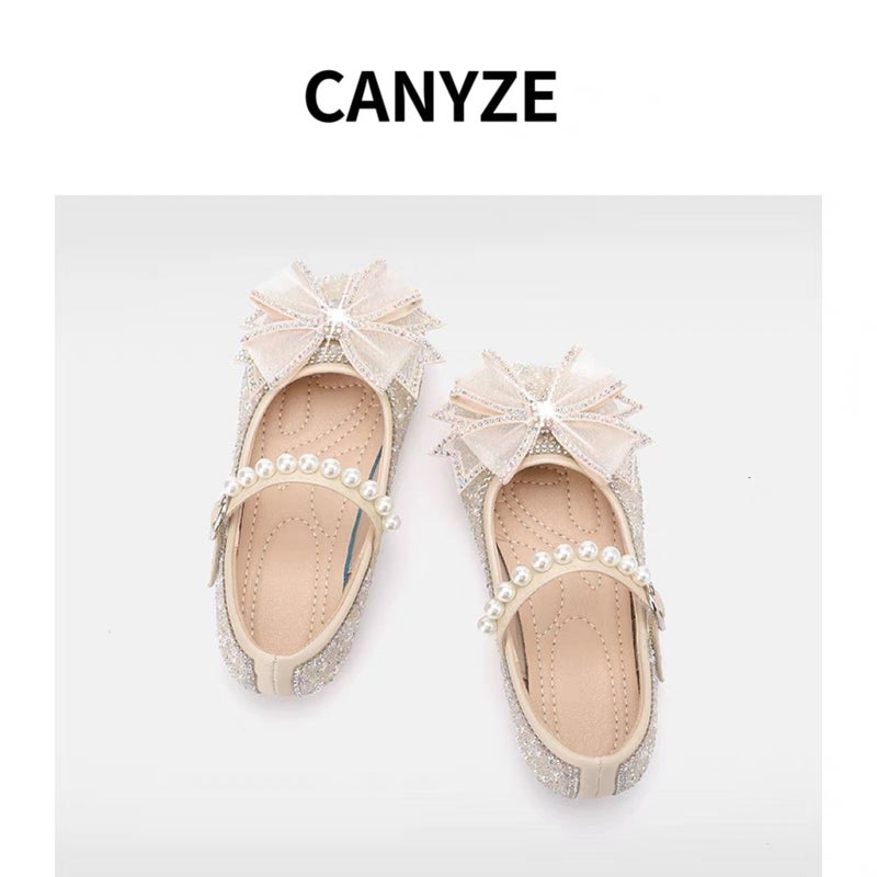 Canyze Crystal Pearl Bow Soft Bottom Princess Shoes Girls New Children'S Baby Shoes - Image 3