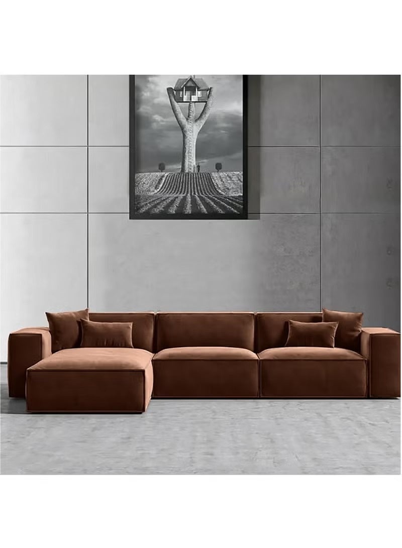 Al Zakharef Furniture Coco Corner L-Shape Luxury Sofa Set, Modern Sectional Velvet Couch, Comfortable Living Room Furniture with Free Pillows, Colour Dark Brown - Image 1