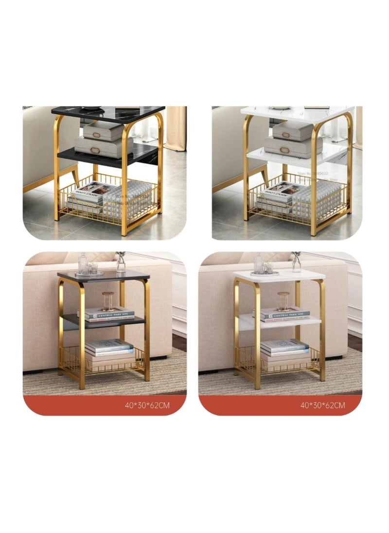 Generic - 2 Layer Marble Stand With Bottom Storage Mesh Storage -Black - Image 1