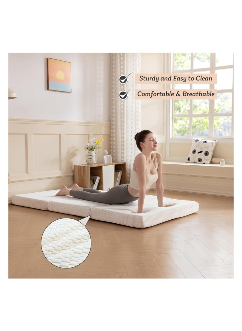 Comfy Classic Portable White Folding Mattress 180x 90x 10 Cm With American Satin Fabric - Image 1