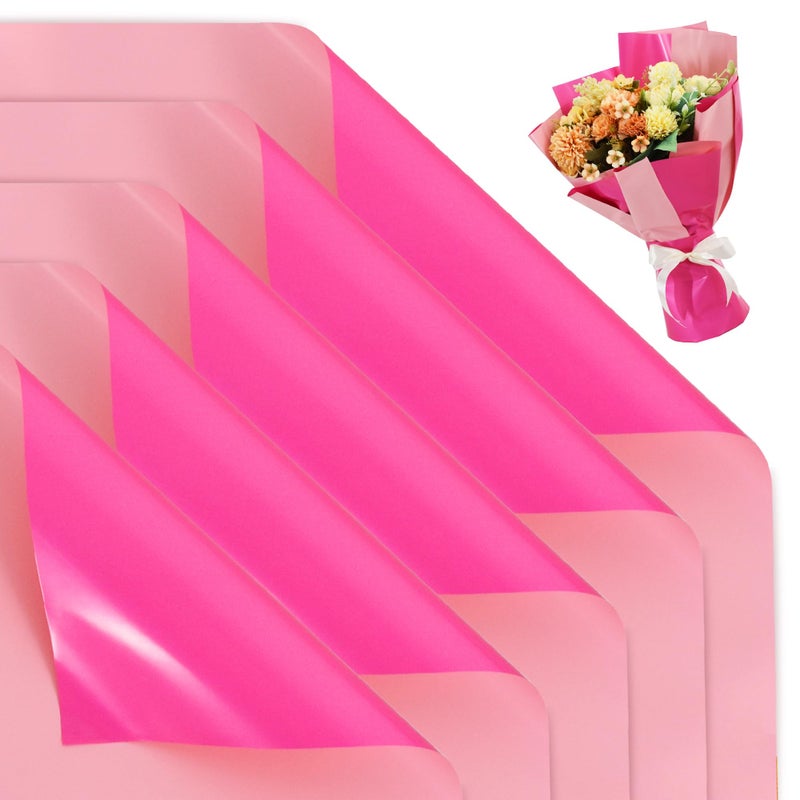 BEISHIDA 20Pcs Pink and Hot Pink Flower Bouquet Wrapping Paper - Double Sided Matte Colors Waterproof Wrapping Paper for Floral Wrap Florist Packing Supplies Valentine's Christmas Birthday Gift Wrap - Image 1