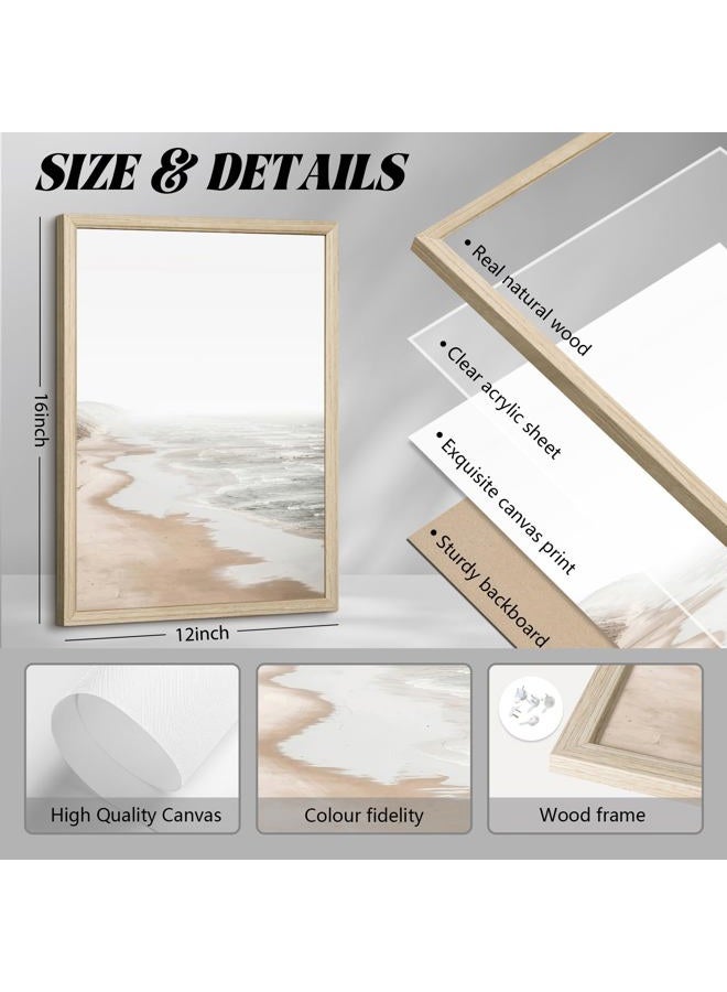 Joocrise Beach Wall Art Boho Prints Coastal Canvas Wall Art Beach Pictures Pampas Grass Ocean Poster Plant Landscape Beach Scene Artwork for Living Room Bedroom Decor 12x16x3 Inch Wood Framed - Image 2
