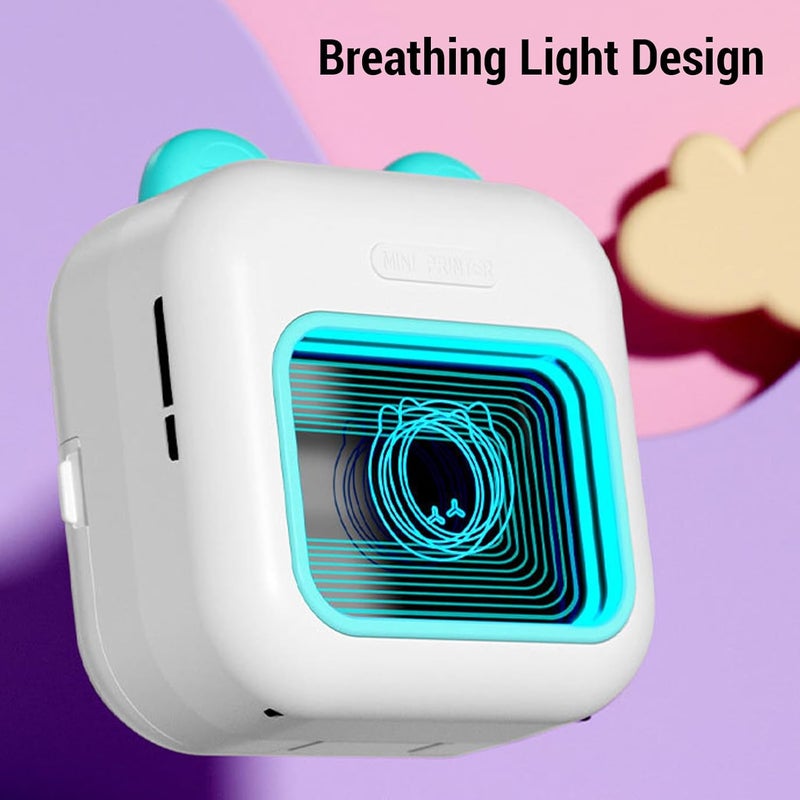 Thermal Label Printer, Mini Portable Inkless Printer with Bluetooth Connection & 7 Color Breathing Lights, Wireless Rechargeable Printing Devices for School Home Office - Image 2