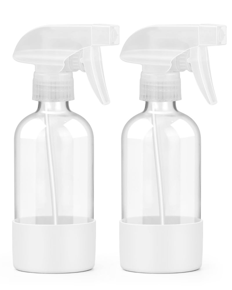Worldgsb 2 Pack Glass Spray Bottles 8 oz, Empty Refillable Containers with Silicone Sleeve Protection, Glass Spray Bottles for Cleaning Solutions, Hair and Plants with Adjustable Nozzles White - Image 1