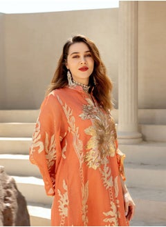 Best Gift Fashion Best Gift Embroidered Abaya Dress For Women Moroccan Kaftan Turkey Arabic Jalabiya White Islamic Ethnic Robe Eid Ramadan Orange Color  - Image 5