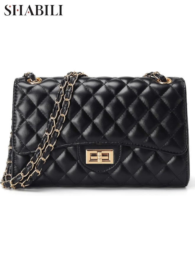 Women Tote Bags Cross Bags Crossbody Shoulder Sling Handbag Satchel Purse, Ladies Quilted Leather Chain Clutch Multi-Pocket Evening Bag for College Student Daily Casual Travel Use (Black)