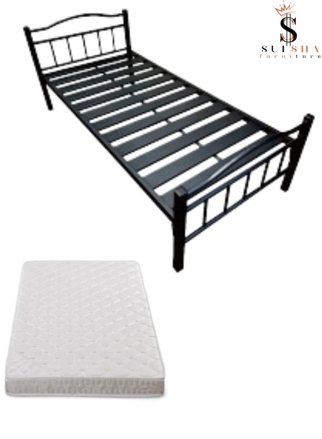 SULSHA Heavy Duty Single Steel Bed With Medical Mattress Black 