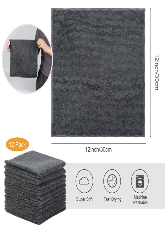 سينلاند مناشف تنظيف من الألياف الدقيقة من سينلاند، فائقة الامتصاص، سريعة الجفاف، لا تترك آثارًا، مناسبة للأطباق والأكواب، مقاس 12 بوصة × 12 بوصة، عبوة من 12 قطعة، لون رمادي - Image 2