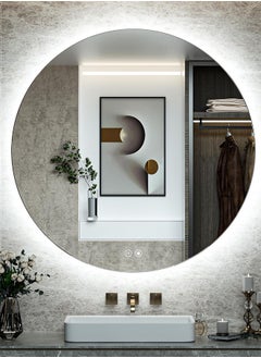 Taimi Pack Of 2 Frameless Tri-Color Backlit LED Round Mirror 50CM Bathroom Vanity Mirror Dimmable Wall Mounted Makeup Mirror Large Anti-Fog Lighted Makeup Circle Mirror with Memory Function  - Image 4