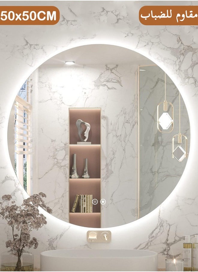 Taimi - Pack Of 2 Frameless Tri-Color Backlit LED Round Mirror 50CM Bathroom Vanity Mirror Dimmable Wall Mounted Makeup Mirror Large Anti-Fog Lighted Makeup Circle Mirror with Memory Function - Image 1
