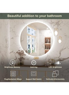 Taimi Pack Of 2 Frameless Tri-Color Backlit LED Round Mirror 50CM Bathroom Vanity Mirror Dimmable Wall Mounted Makeup Mirror Large Anti-Fog Lighted Makeup Circle Mirror with Memory Function  - Image 5