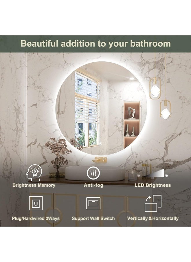 Taimi - Pack Of 2 Frameless Tri-Color Backlit LED Round Mirror 50CM Bathroom Vanity Mirror Dimmable Wall Mounted Makeup Mirror Large Anti-Fog Lighted Makeup Circle Mirror with Memory Function - Image 1