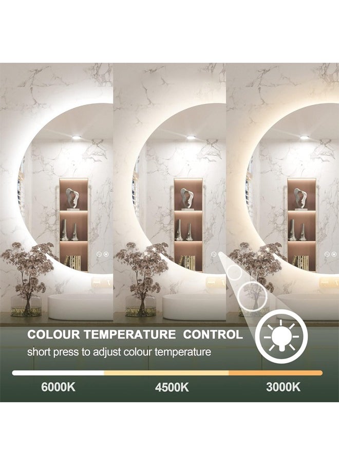 Taimi - Pack Of 2 Frameless Tri-Color Backlit LED Round Mirror 50CM Bathroom Vanity Mirror Dimmable Wall Mounted Makeup Mirror Large Anti-Fog Lighted Makeup Circle Mirror with Memory Function - Image 1