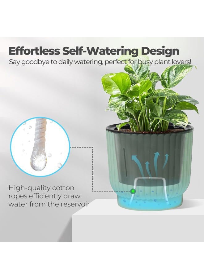 T4U 7 Inch Self Watering Pots for Indoor Plants, 4 Pack Green Plastic Flower Pots for All House Plants, Flowers, African Violets - Image 3