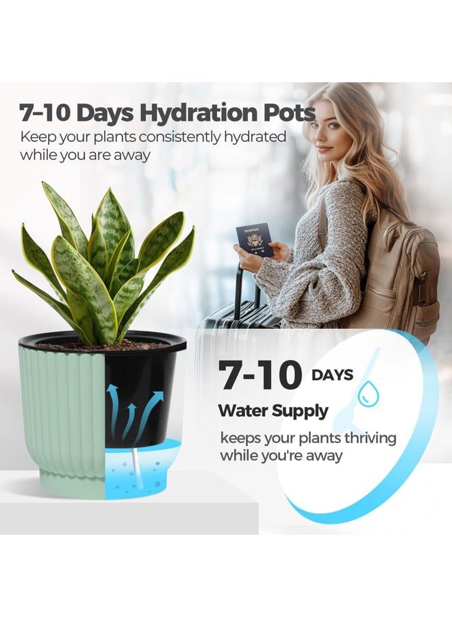 T4U 7 Inch Self Watering Pots for Indoor Plants, 4 Pack Green Plastic Flower Pots for All House Plants, Flowers, African Violets - Image 4