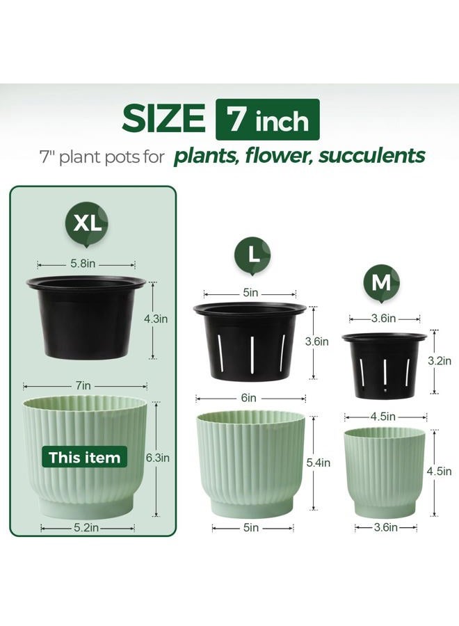 T4U 7 Inch Self Watering Pots for Indoor Plants, 4 Pack Green Plastic Flower Pots for All House Plants, Flowers, African Violets - Image 2