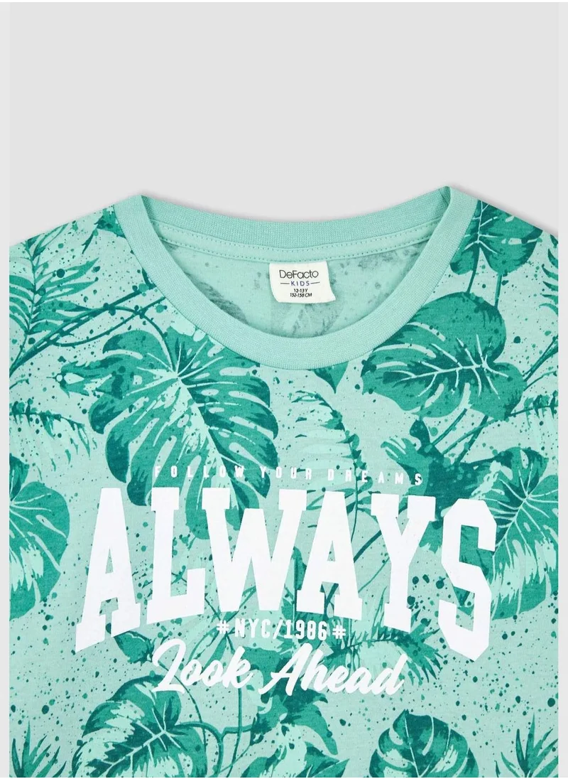 DeFacto Regular Fit Short Sleeve Slogan & Floral Print T-Shirt