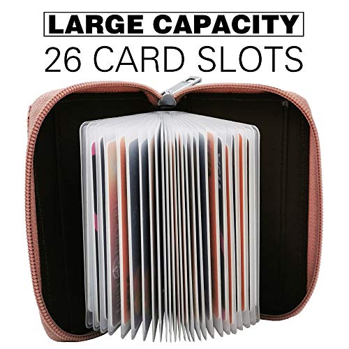 Easyoulife Genuine Leather Credit Card Holder Zipper Wallet With 26 Card Slots(Glitter Light Purple) - Image 2