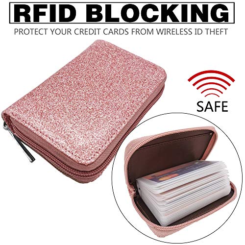 Easyoulife Genuine Leather Credit Card Holder Zipper Wallet With 26 Card Slots(Glitter Light Purple) - Image 4