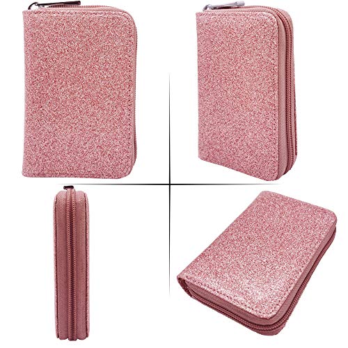 Easyoulife Genuine Leather Credit Card Holder Zipper Wallet With 26 Card Slots(Glitter Light Purple) - Image 5