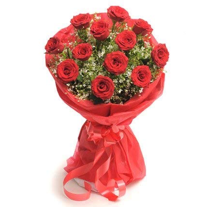 Floralbay Floralbay Red Roses Bouquet Fresh Flowers in Paper Wrapping Bunch of 12