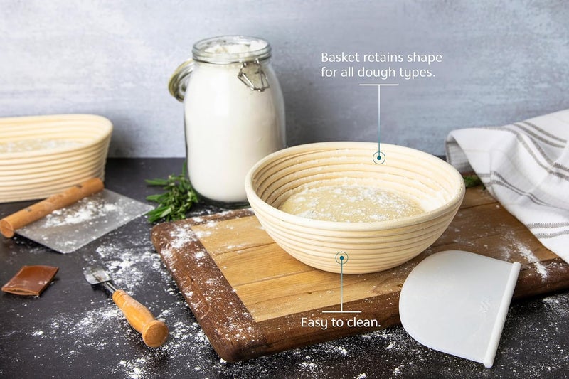 Kook Proofing Set, Sourdough Bread, 1 Rattan 9 Inch Banneton Basket, 1 Basket Cover, Metal Scraper, Plastic Scraper, Scoring Lame, 5 Blades and Case, Baking Kit, Dough Bowls, Round Shape - Image 3