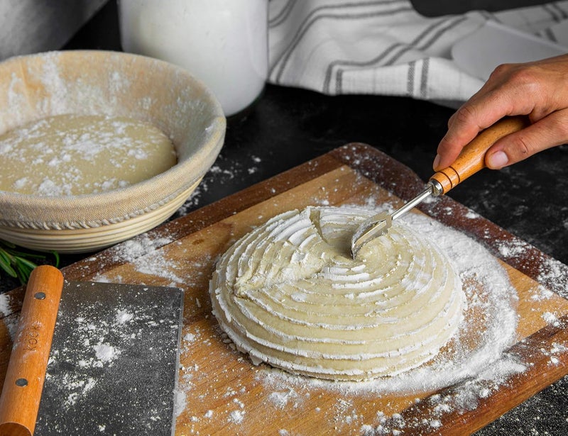 Kook Proofing Set, Sourdough Bread, 1 Rattan 9 Inch Banneton Basket, 1 Basket Cover, Metal Scraper, Plastic Scraper, Scoring Lame, 5 Blades and Case, Baking Kit, Dough Bowls, Round Shape - Image 4