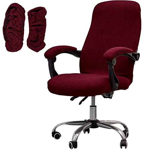 Melaluxe Melaluxe Office Chair Cover with Armrest Covers Universal Stretch Desk Chair Cover Computer Chair Slipcovers Size L  Wine Red 