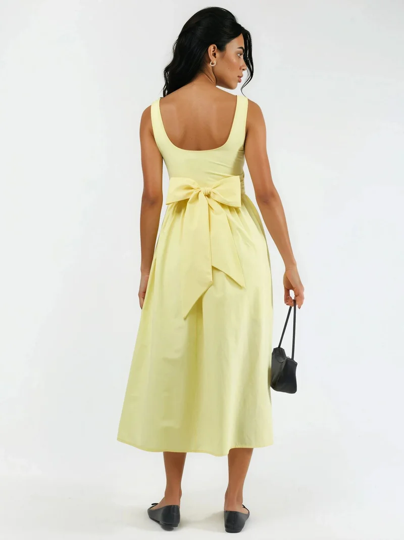 بوسيم BUSEM Square Collar Tie Detail Maxi Dress