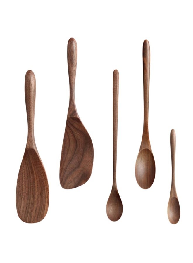 SHOWERORO Walnut Utensil Set Kitchen Cooking Spoons Flatware Wooden Rice Scoop Japanese Style Black Walnut Cooking Utensils 7.79 Inch - Image 1