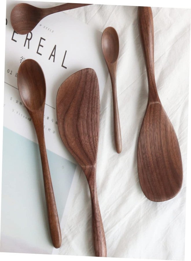 SHOWERORO Walnut Utensil Set Kitchen Cooking Spoons Flatware Wooden Rice Scoop Japanese Style Black Walnut Cooking Utensils 7.79 Inch - Image 3