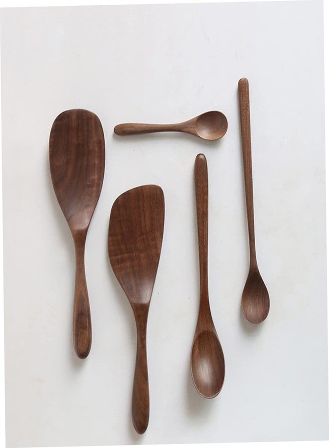 SHOWERORO Walnut Utensil Set Kitchen Cooking Spoons Flatware Wooden Rice Scoop Japanese Style Black Walnut Cooking Utensils 7.79 Inch - Image 2