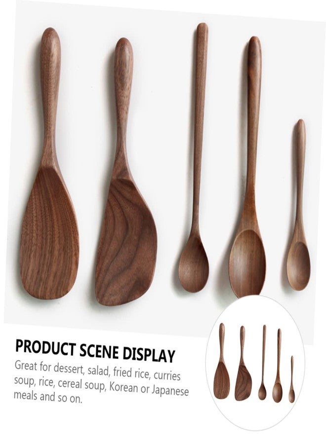 SHOWERORO Walnut Utensil Set Kitchen Cooking Spoons Flatware Wooden Rice Scoop Japanese Style Black Walnut Cooking Utensils 7.79 Inch - Image 4