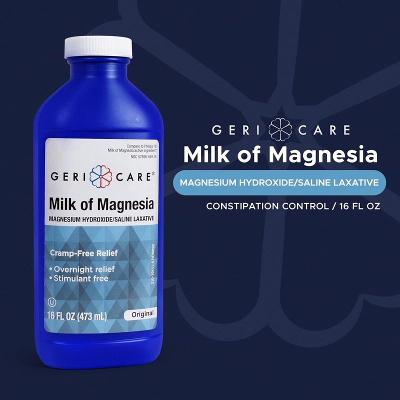 GeriCare Milk of Magnesia Magnesium Hydroxide 1200mg Fast Overnight Constipation Relief CrampFree Saline Laxative Stool Softener Antacid for Heartburn Indigestion Original Flavor 16 Fl Oz - Image 2