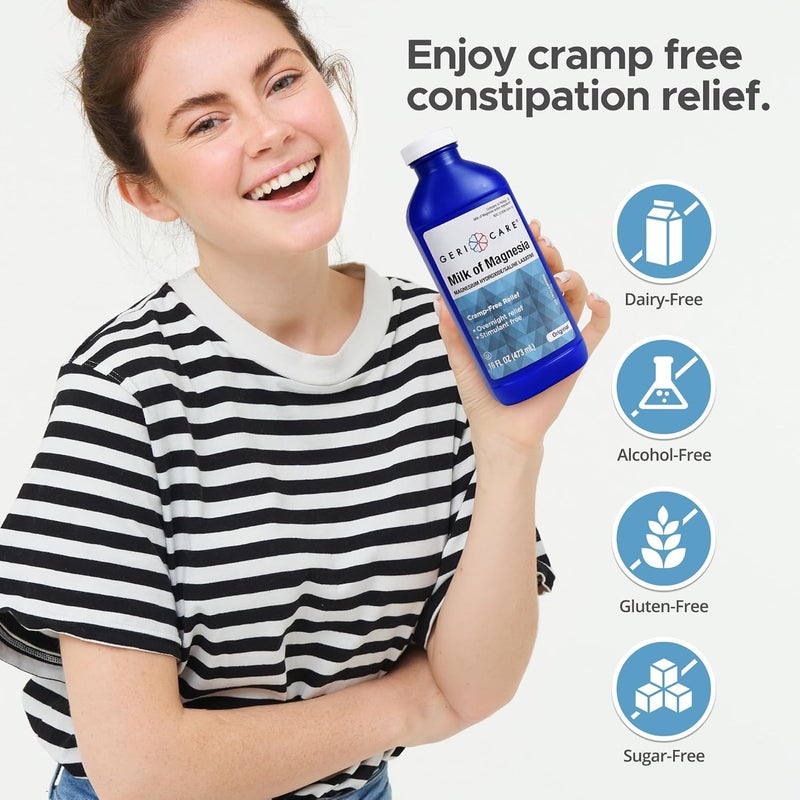 GeriCare Milk of Magnesia Magnesium Hydroxide 1200mg Fast Overnight Constipation Relief CrampFree Saline Laxative Stool Softener Antacid for Heartburn Indigestion Original Flavor 16 Fl Oz - Image 5
