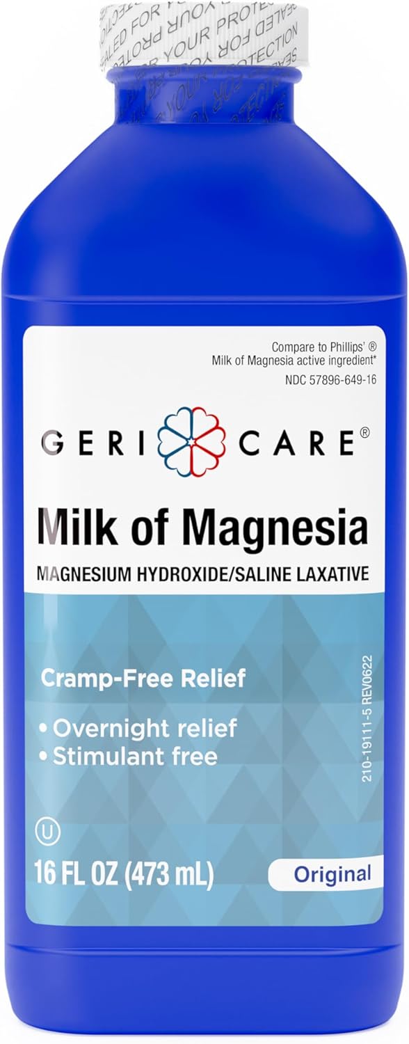 GeriCare Milk of Magnesia Magnesium Hydroxide 1200mg Fast Overnight Constipation Relief CrampFree Saline Laxative Stool Softener Antacid for Heartburn Indigestion Original Flavor 16 Fl Oz - Image 1
