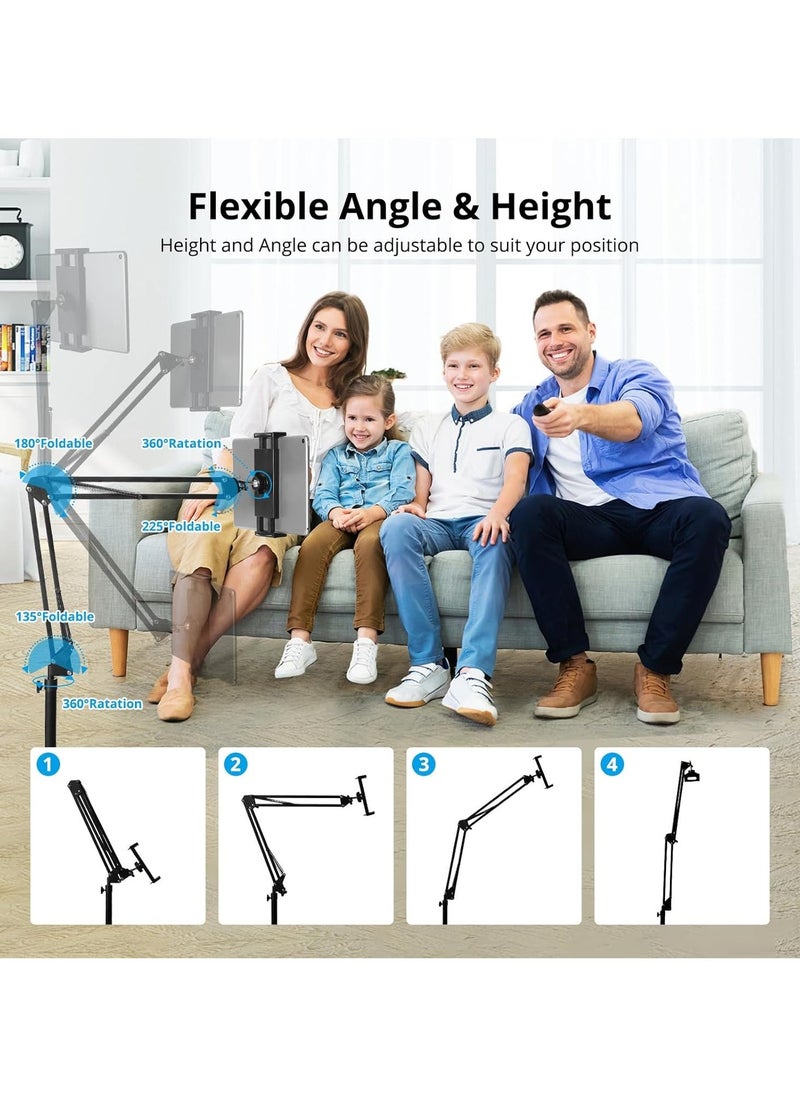 Tablet Floor Stand, Overhead Bed Phone Mount, Height Adjustable Universal Metal Tablet Holder, Phone Stand Compatible with iPad/iPhoneX/iPad Pro Phone, Kindle, 4.5-12.9" (Dark Black) - Image 2