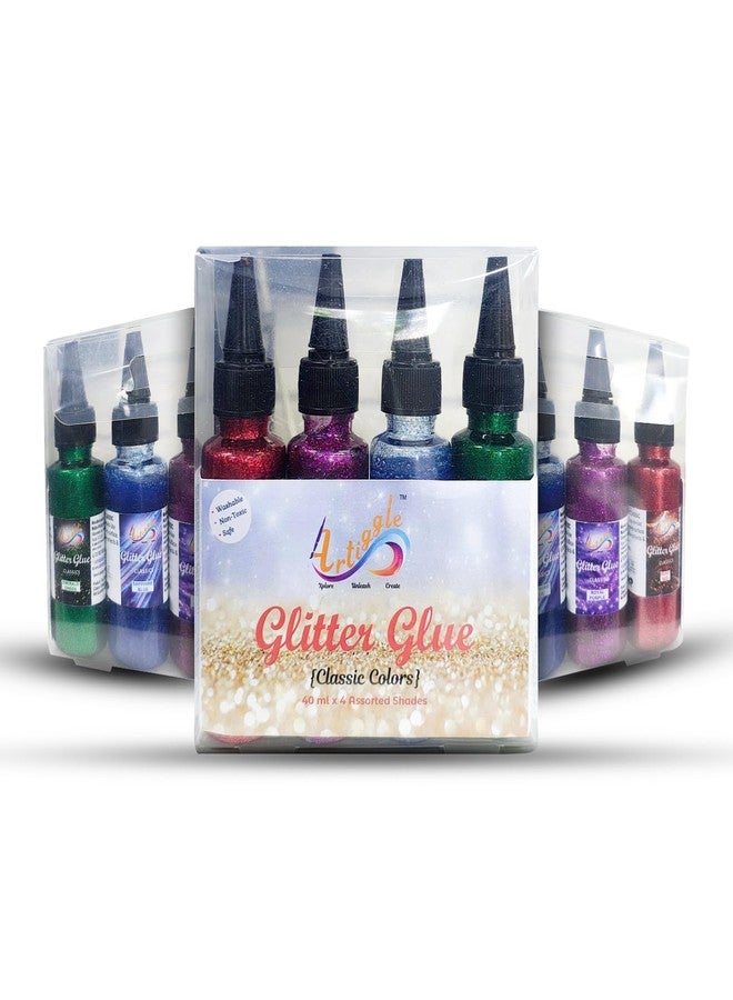 Artiggle Glitter Glue Non-Toxic for Art and Craft Decoration (4 Bottle) (40ML) | Sparkle Glue | Glue For Ganpati Decoration | Chamki Colors | Classic Colors - Image 1