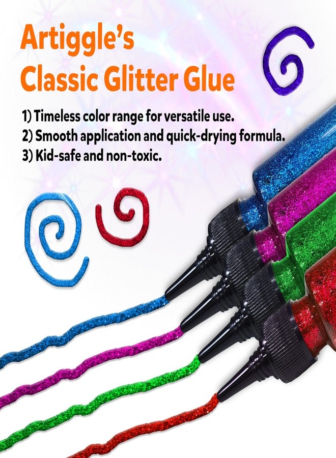 Artiggle Glitter Glue Non-Toxic for Art and Craft Decoration (4 Bottle) (40ML) | Sparkle Glue | Glue For Ganpati Decoration | Chamki Colors | Classic Colors - Image 3