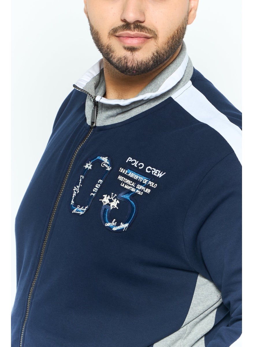 La Martina Men Mock Neck Long Sleeves Embroidered Sweatshirt, Navy  - Image 3