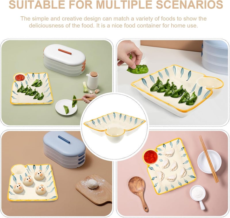 Square Sushi Plates and Ceramic Dumpling Tray, Blue Stripe Porcelain Food Dipping Dish, Japanese Style Serving Plate for Sushi and Dumplings in Kitchen and Dining - Image 3