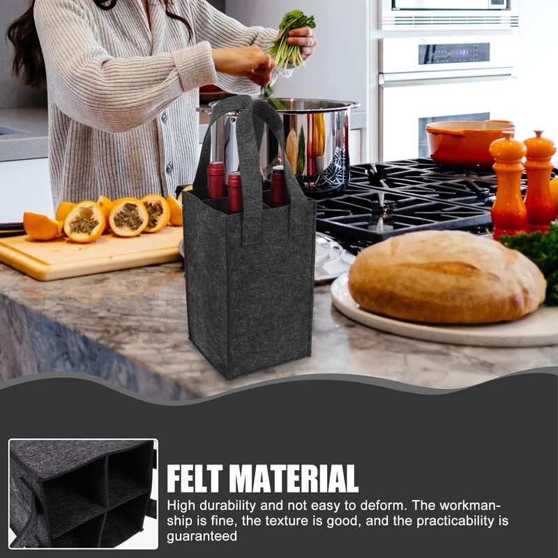 Wine Bottles Wine Cooler Bag 2Pcs 4 Bottle Wine Carrier with Divider Felt Champagne Storage Tote Bag Reusable Wine Bottle Storage Pouch Wine Holder (Dark Grey) Wine Bottles Wine Cooler Bag - Image 2